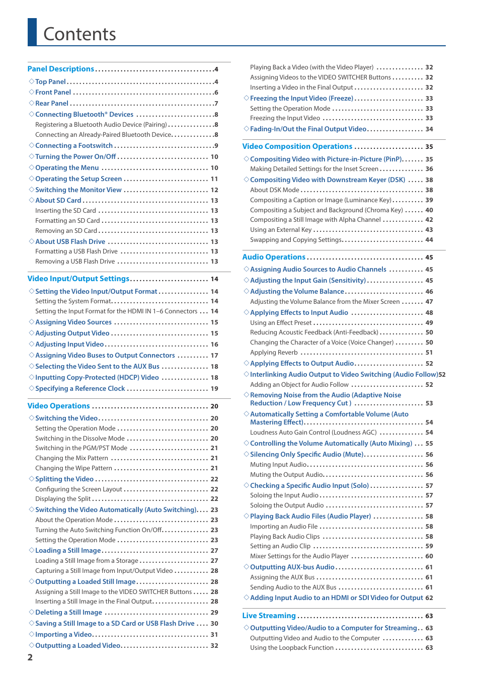 Roland VR-120HD Direct Streaming AV Mixer User Manual | Page 2 / 161