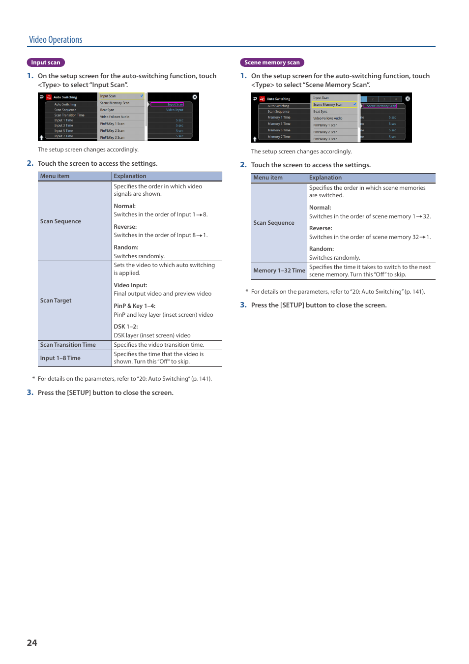 Video operations | Roland VR-120HD Direct Streaming AV Mixer User Manual | Page 24 / 161