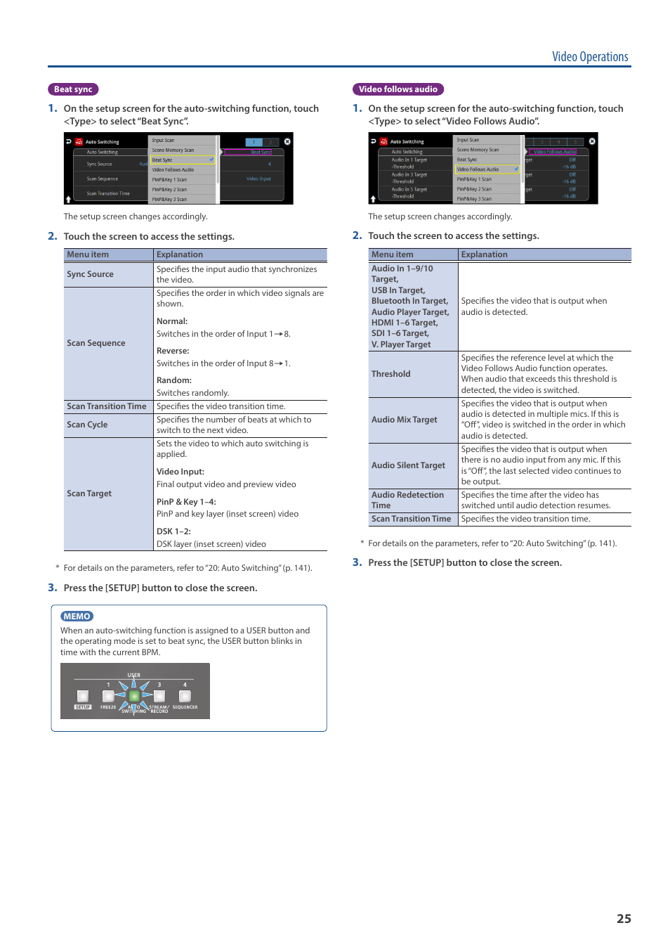 Video operations | Roland VR-120HD Direct Streaming AV Mixer User Manual | Page 25 / 161