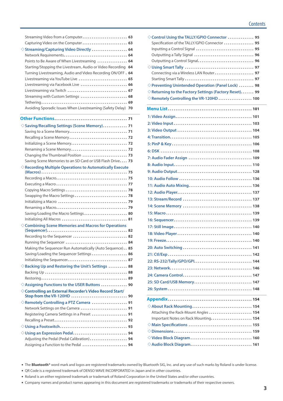 Roland VR-120HD Direct Streaming AV Mixer User Manual | Page 3 / 161