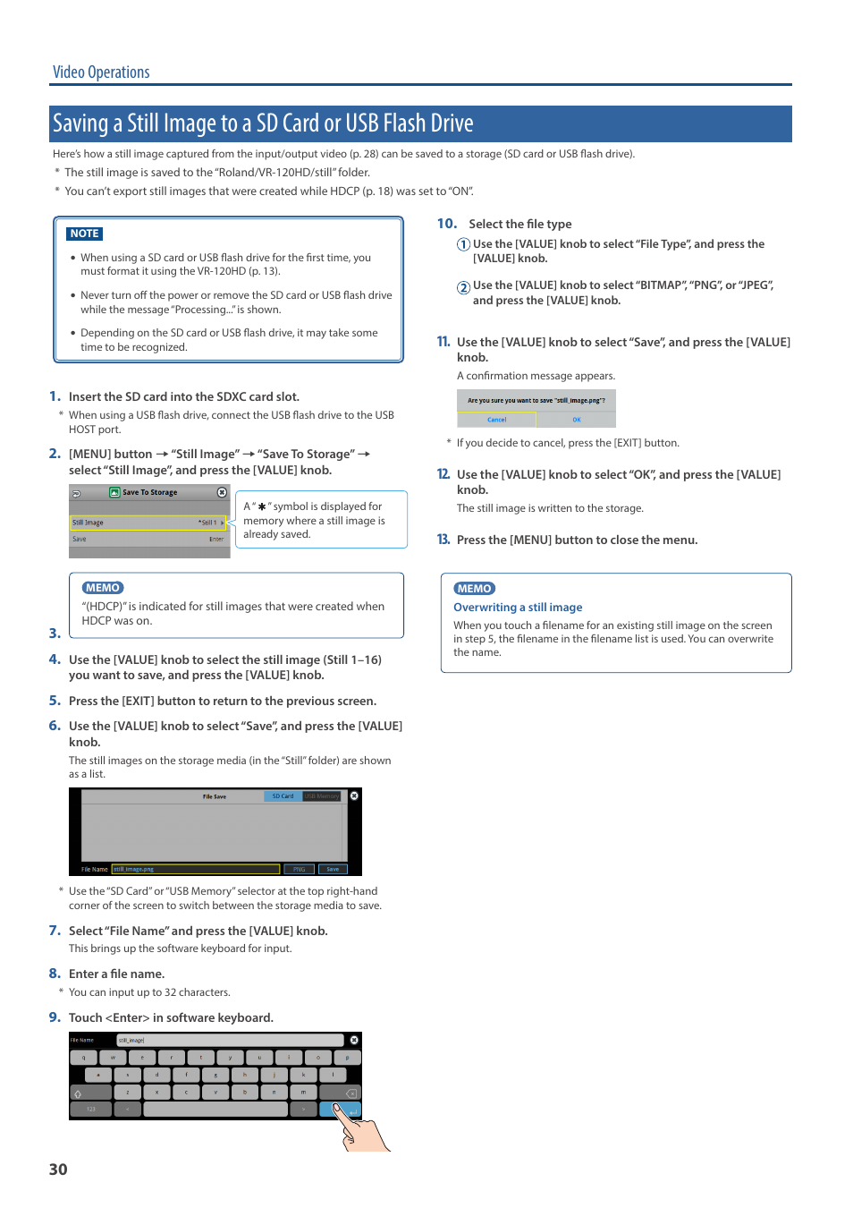 Video operations | Roland VR-120HD Direct Streaming AV Mixer User Manual | Page 30 / 161