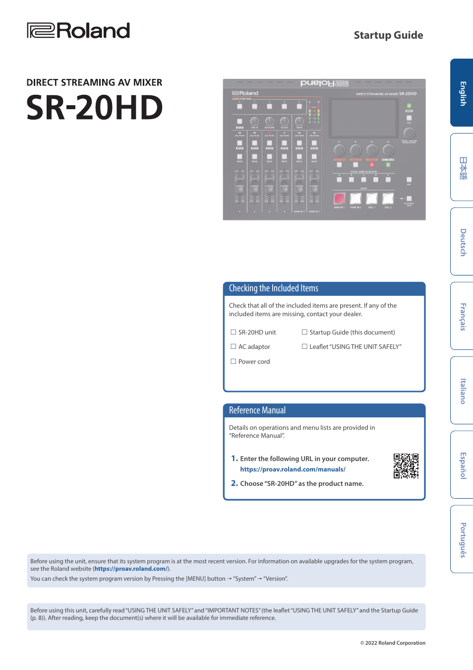 Roland Direct Streaming AV Mixer User Manual | 8 pages