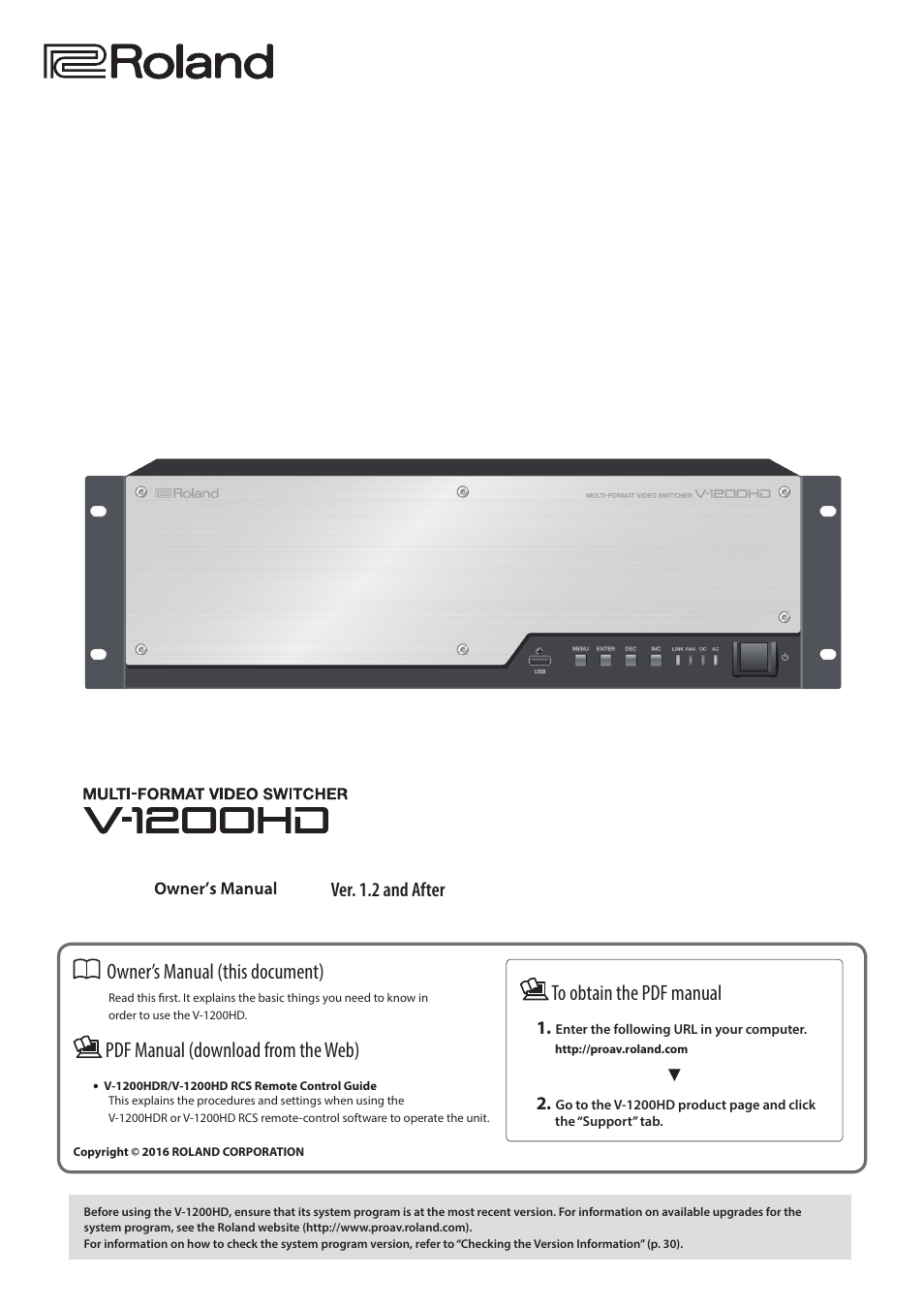 Roland V-1200HD Multi-Format Video Switcher User Manual | 40 pages