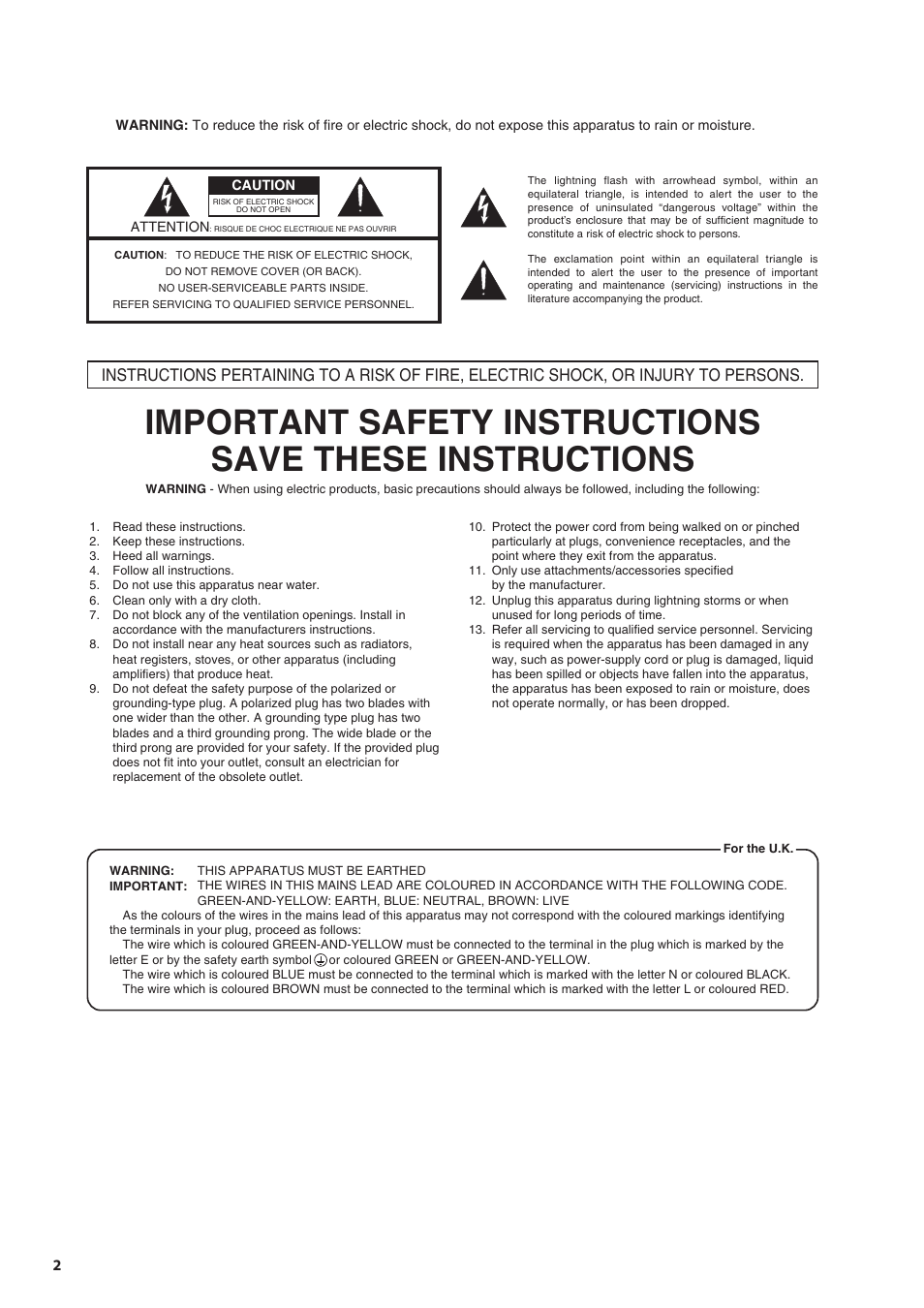 Important safety instructions | Roland V-1200HD Multi-Format Video Switcher User Manual | Page 2 / 40