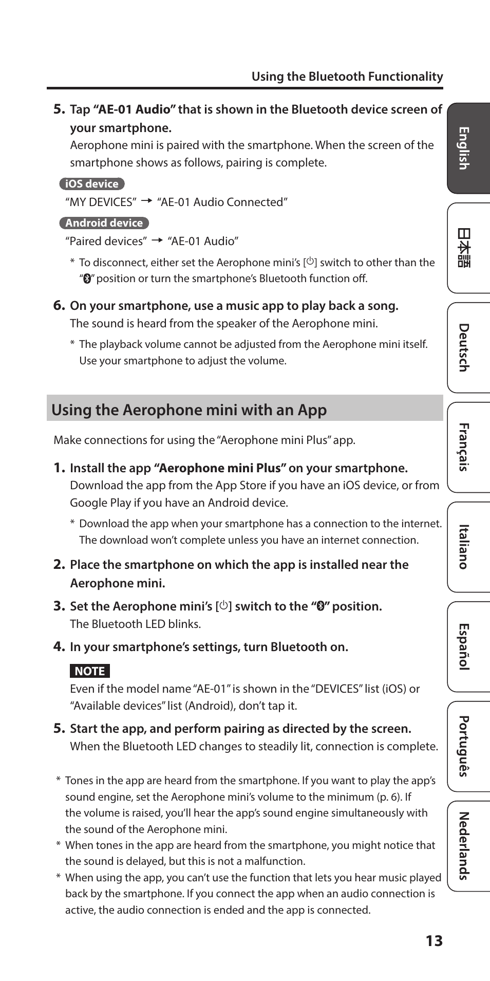 Using the aerophone mini with an app | Roland Aerophone Mini Digital Wind Instrument User Manual | Page 13 / 24