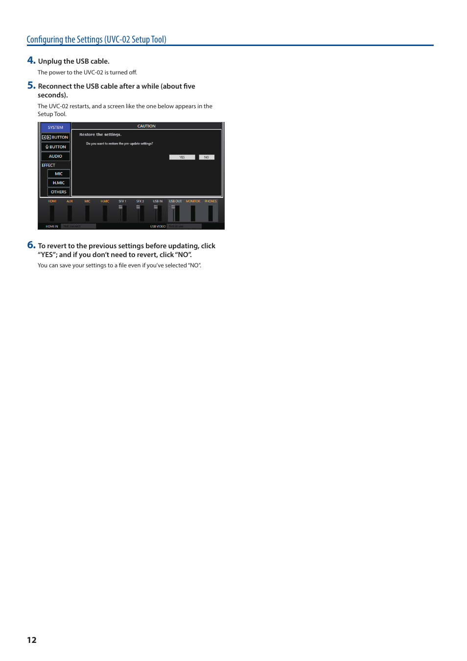 Configuring the settings (uvc-02 setup tool) | Roland Web Presentation Dock User Manual | Page 12 / 15