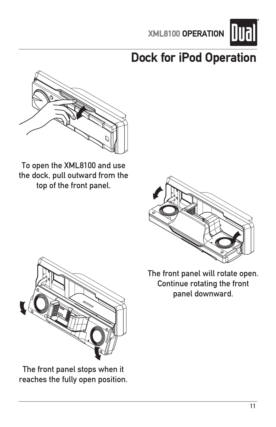 Dock for ipod operation | Dual XML8100 User Manual | Page 11 / 24