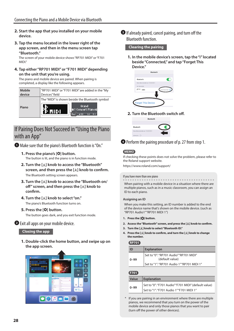 Exit all apps on your mobile device | Roland F701 88-Key Modern Digital Piano with Stand and Bench (White) User Manual | Page 28 / 46