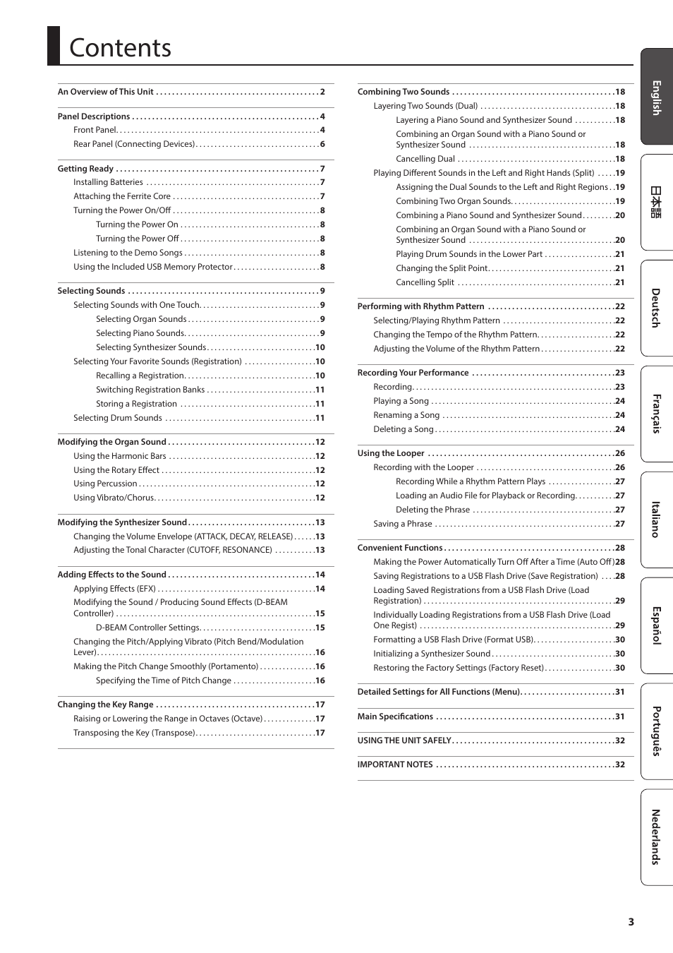 Roland V-Combo VR-730 73-Key Live Performance Keyboard User Manual | Page 3 / 32