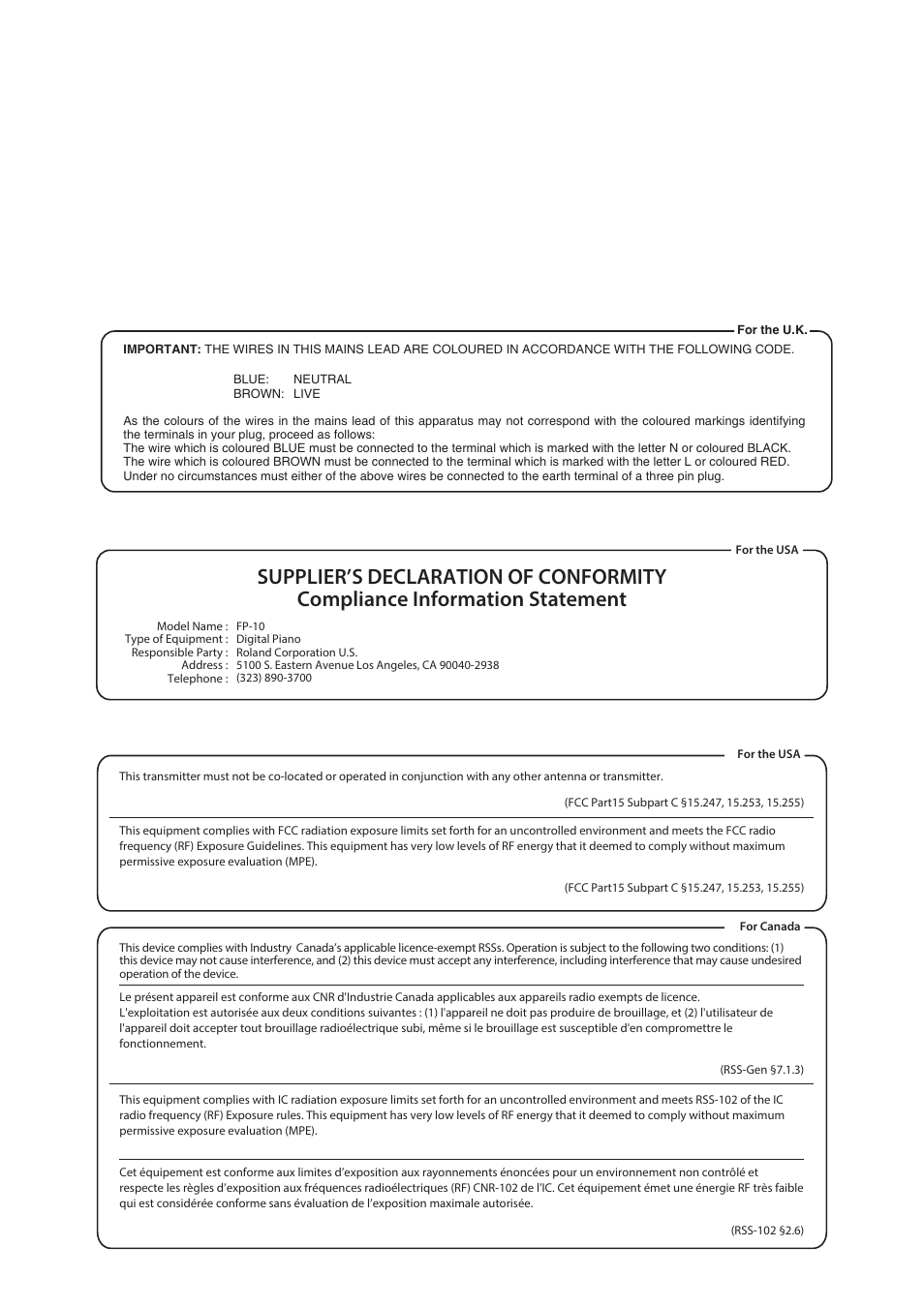 Roland FP-10 88-Key Digital Piano User Manual | Page 2 / 10