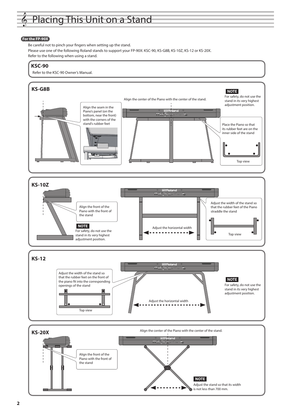 Placing this unit on a stand, Ks-g8b, Ksc-90 | Roland FP-90X Portable Digital Piano (Black) User Manual | Page 2 / 40