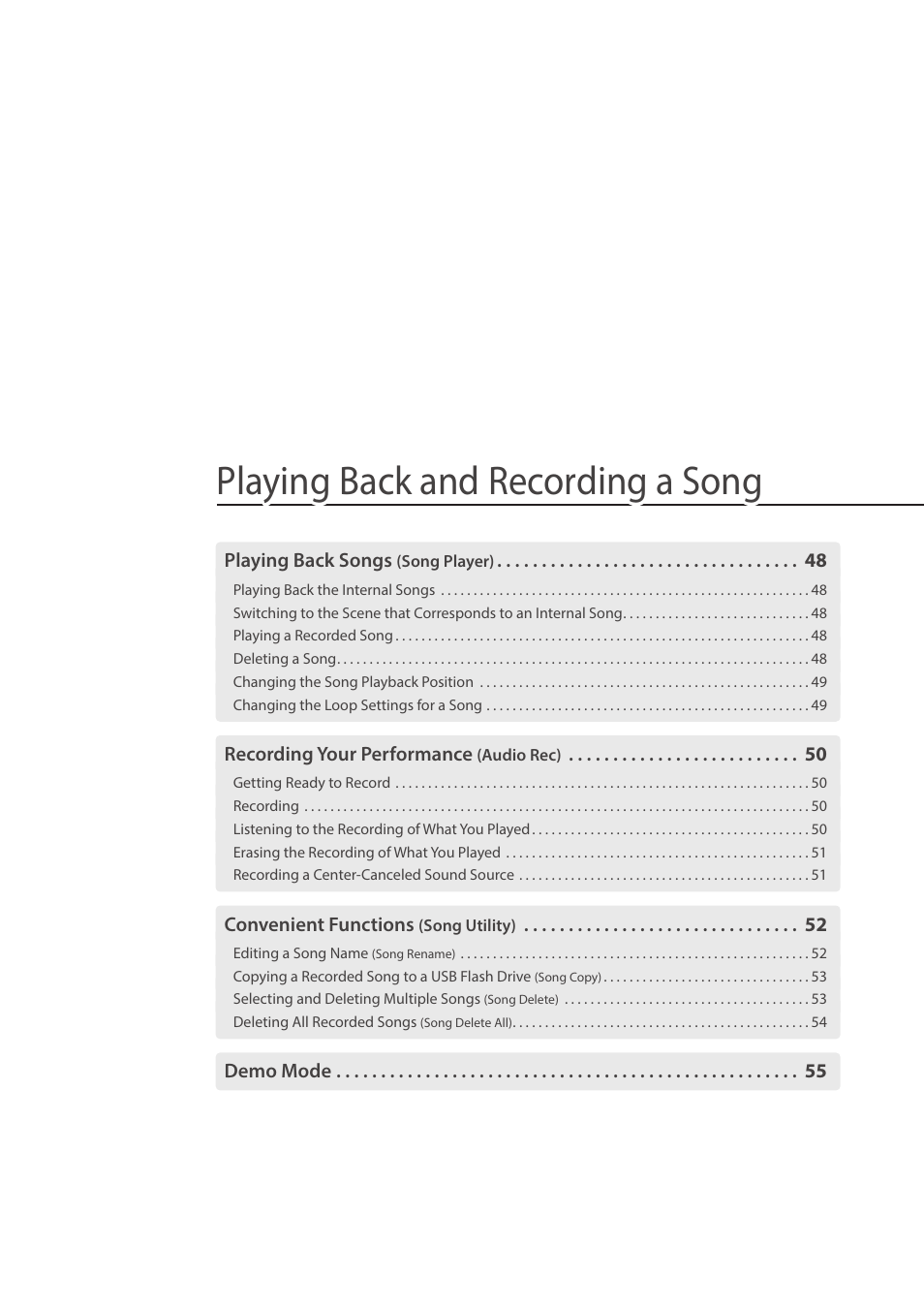 Playing back and recording a song | Roland FP-E50 88-Key Portable Digital Piano User Manual | Page 47 / 85