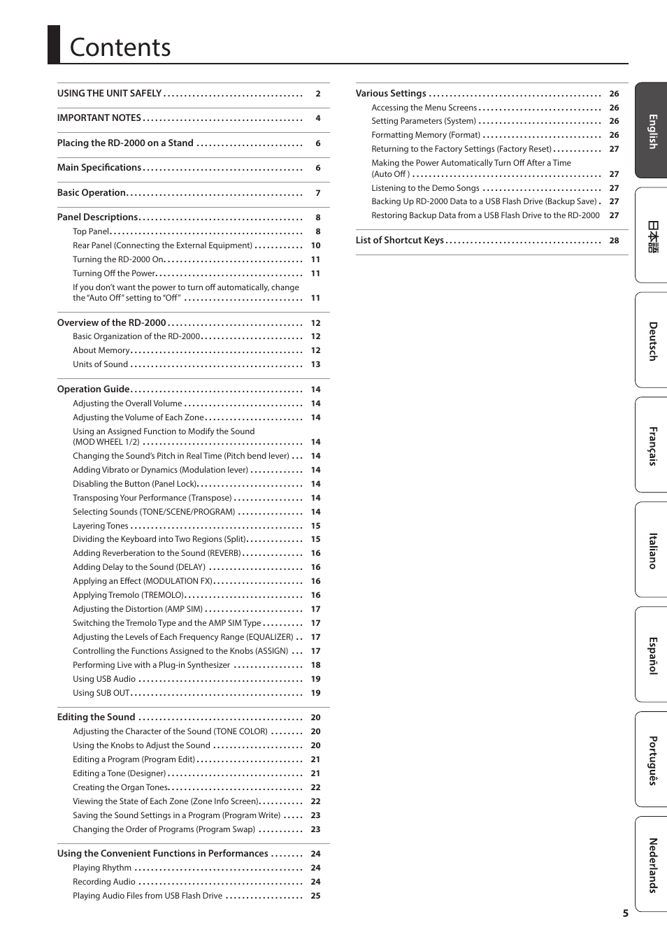 Roland RD-2000 Digital Stage Piano User Manual | Page 5 / 34