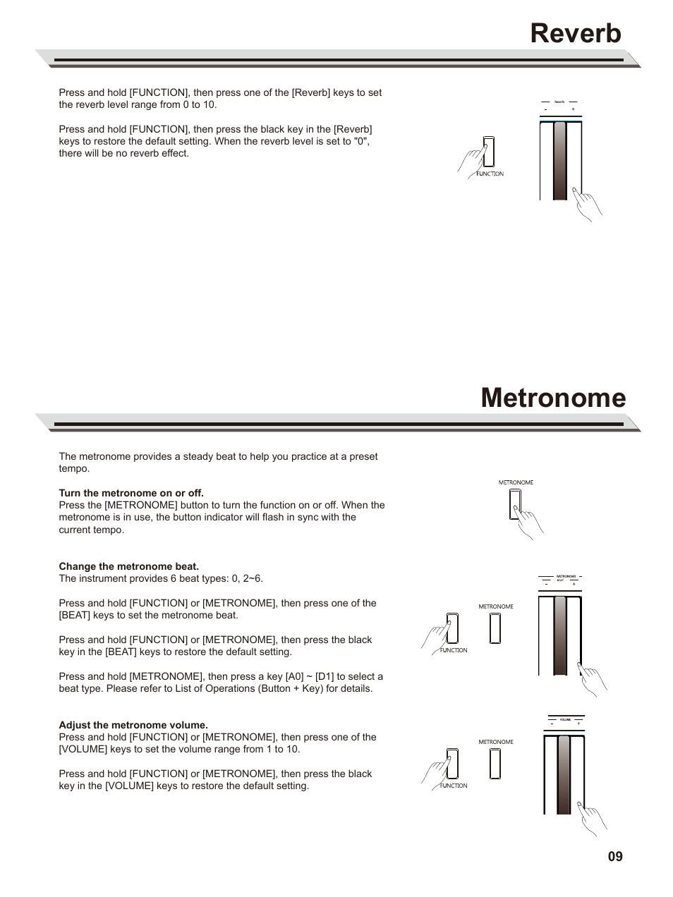 Reverb, Metronome | Roland GO:PIANO88 88-Note Digital Piano with Onboard Bluetooth Speakers User Manual | Page 9 / 16