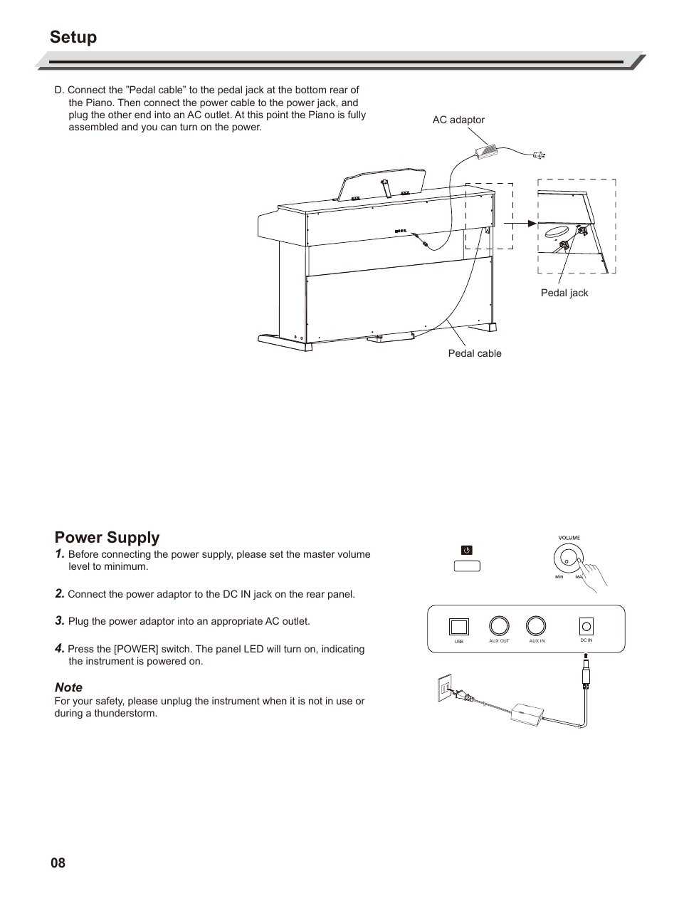 Setup, Power supply | Roland RP30 88-Key Digital Piano (Dark Rosewood) User Manual | Page 8 / 20