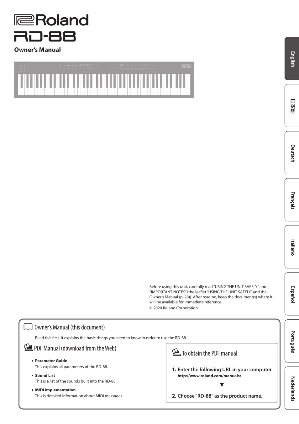 Roland RD-88 Digital Stage Piano User Manual | 30 pages