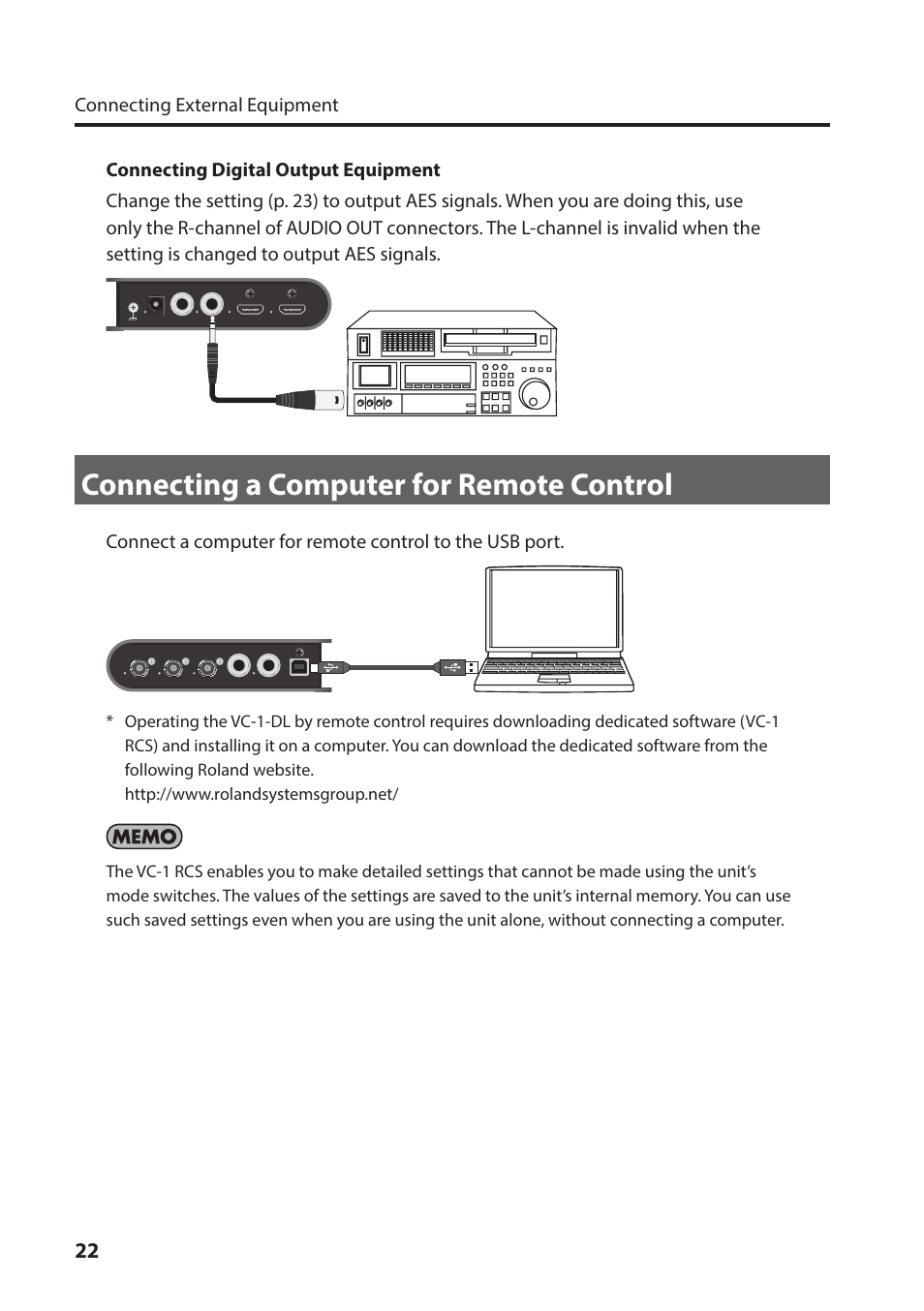 Connecting a computer for remote control | Roland VC-1-DL Bi-Directional SDI/HDMI Video Converter with Delay and Frame Sync User Manual | Page 22 / 32