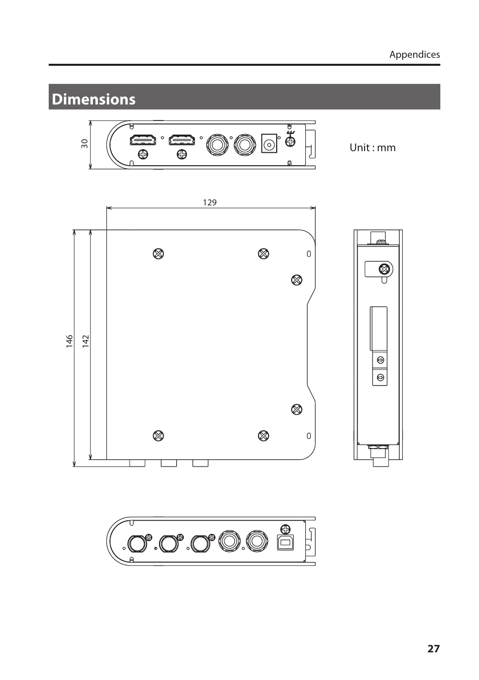 Dimensions | Roland VC-1-DL Bi-Directional SDI/HDMI Video Converter with Delay and Frame Sync User Manual | Page 27 / 32