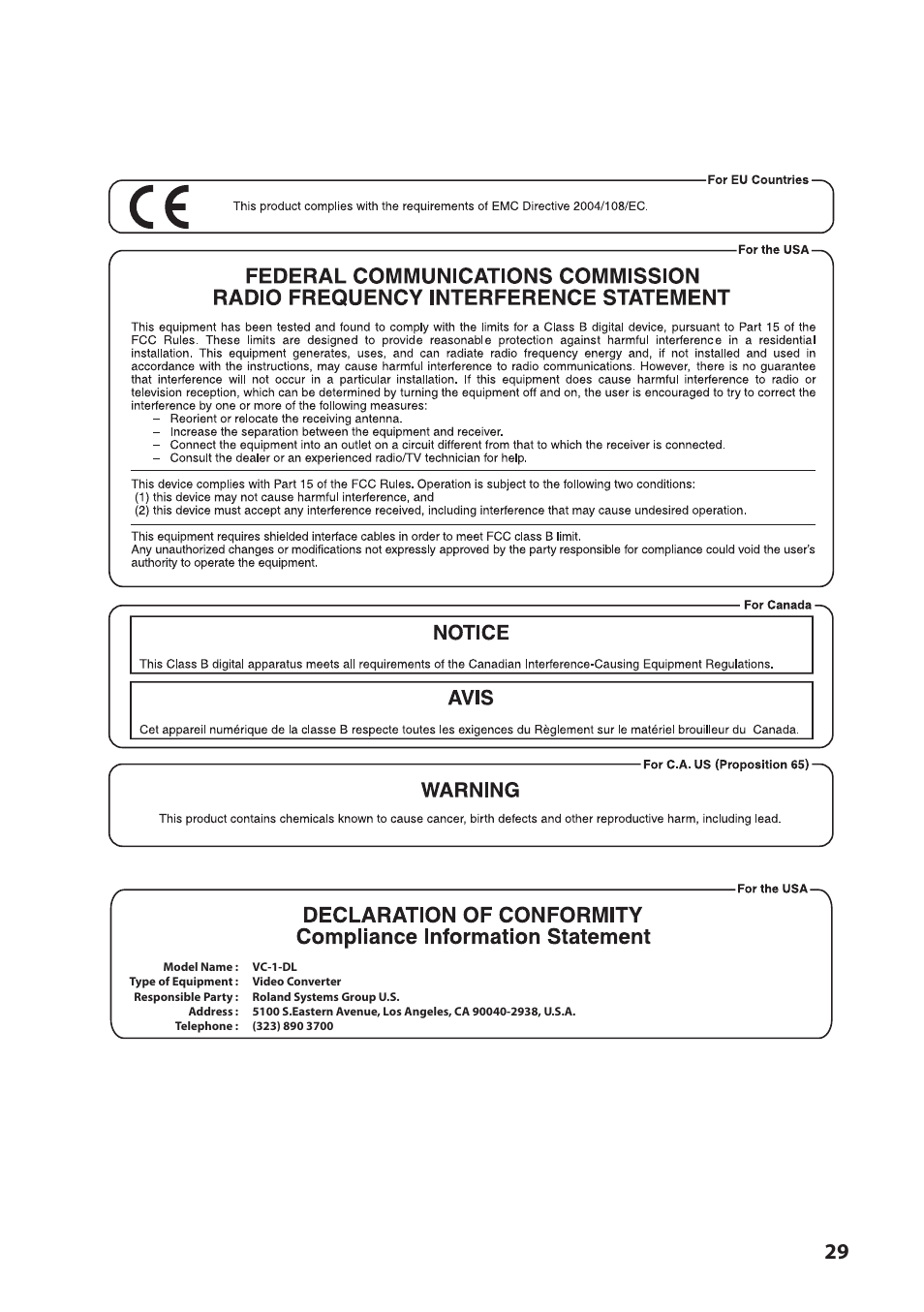 Roland VC-1-DL Bi-Directional SDI/HDMI Video Converter with Delay and Frame Sync User Manual | Page 29 / 32