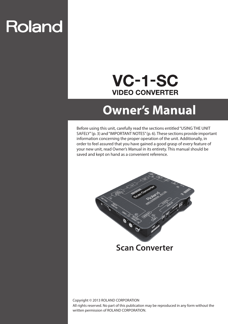 Roland VC-1-SC Up/Down/Cross Scan Converter User Manual | 32 pages