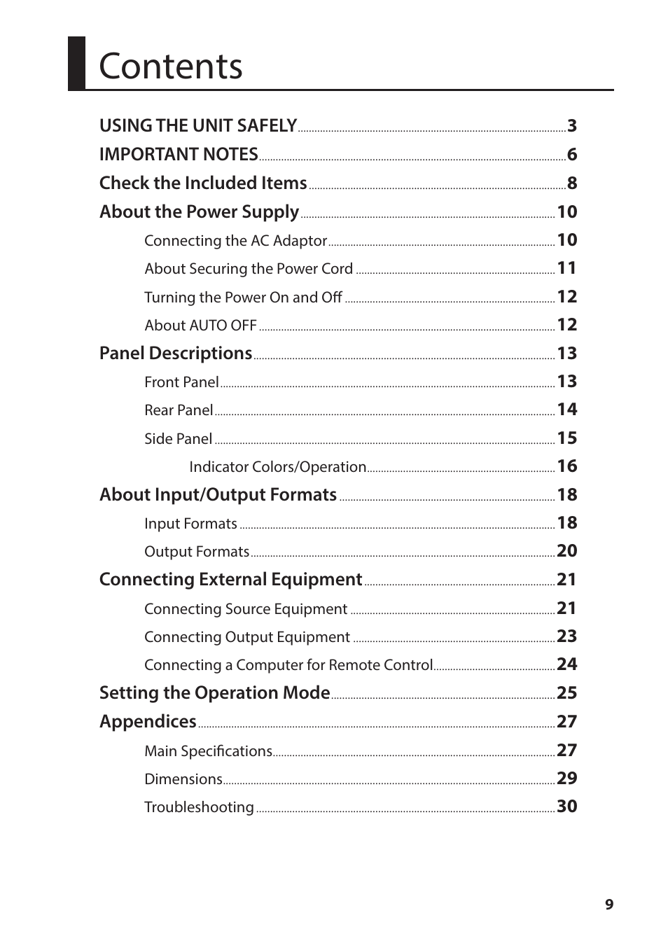 Roland VC-1-SC Up/Down/Cross Scan Converter User Manual | Page 9 / 32