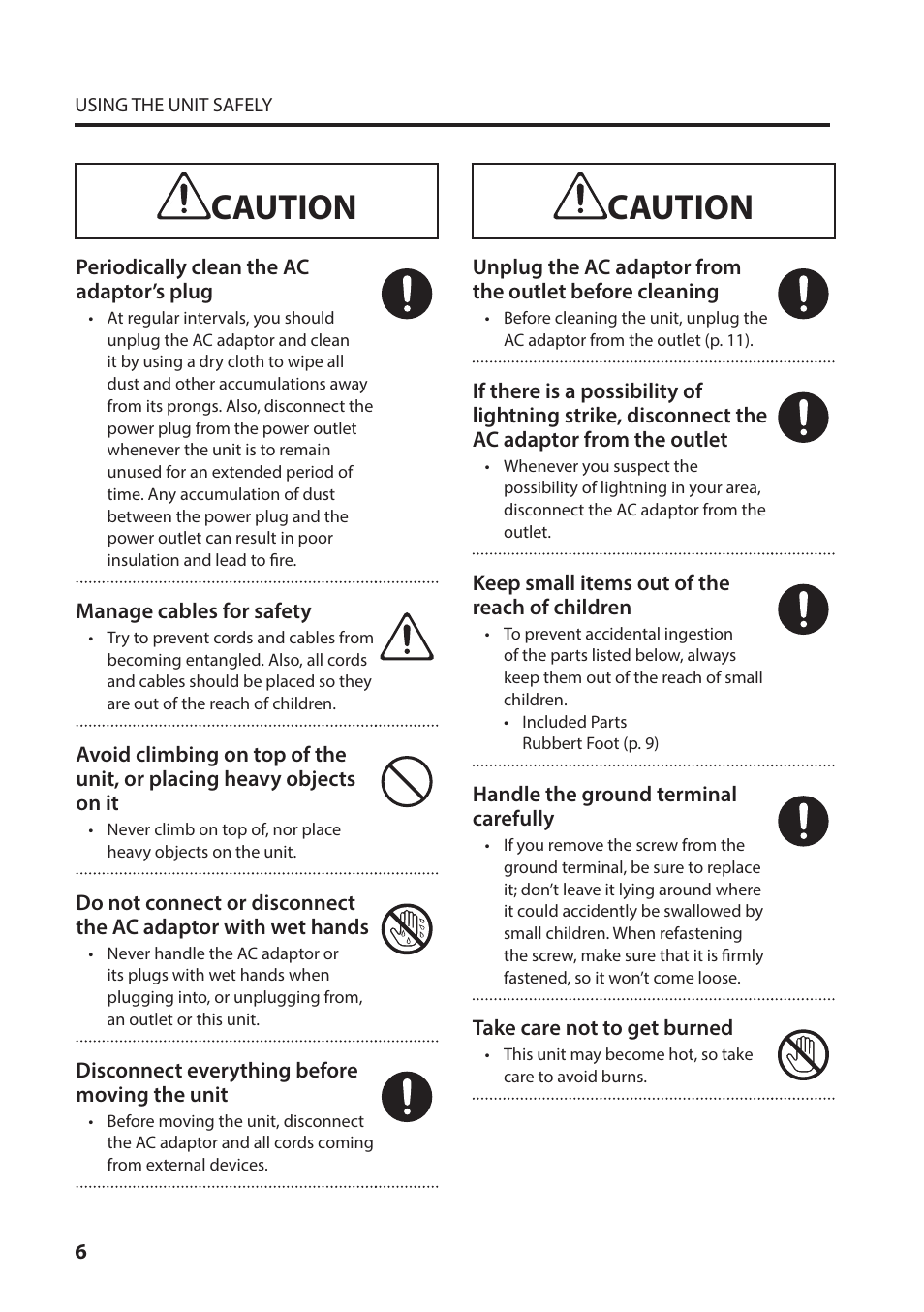 Caution | Roland VC-1-HS HDMI to SDI Video Converter User Manual | Page 6 / 32