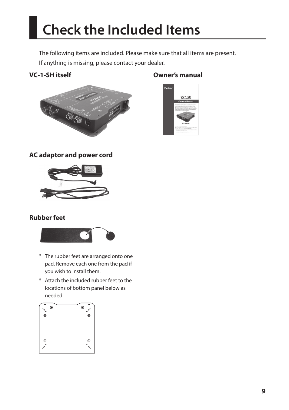 Check the included items | Roland VC-1-SH SDI to HDMI Video Converter User Manual | Page 9 / 32