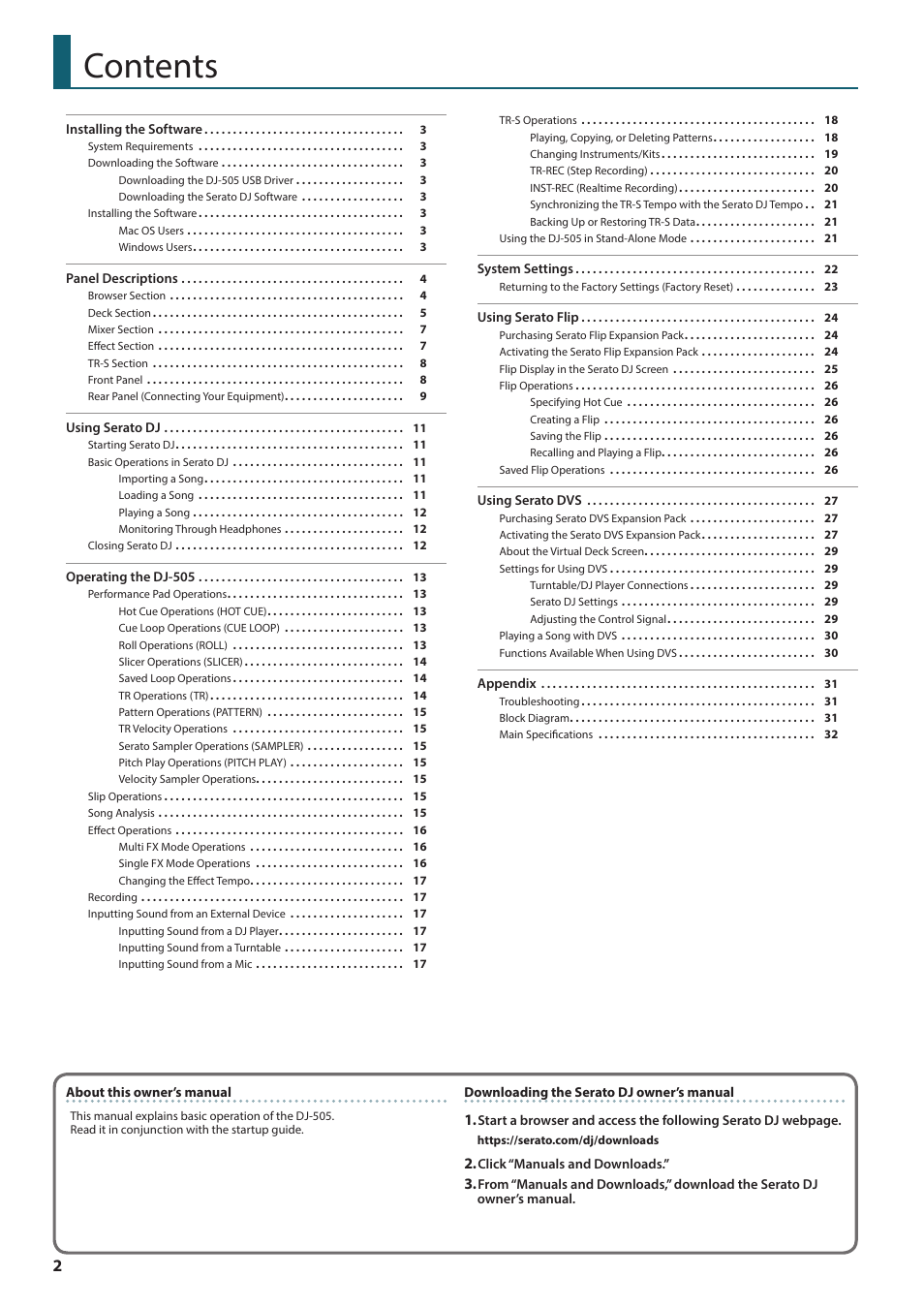 Roland DJ-505 2-Channel, 4-Deck DJ Controller for Serato DJ User Manual | Page 2 / 32