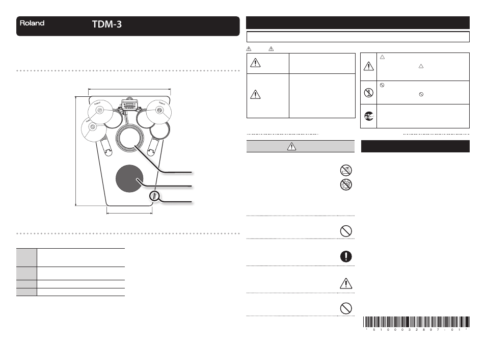 Tdm-3 | Roland TDM-3 Performance Mat for V-Drums Portable and Lite User Manual | Page 2 / 2