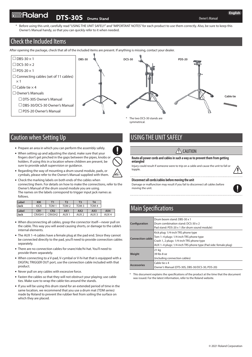 Roland DTS-30S Heavy-Duty Stand for V-Drums User Manual | 1 page