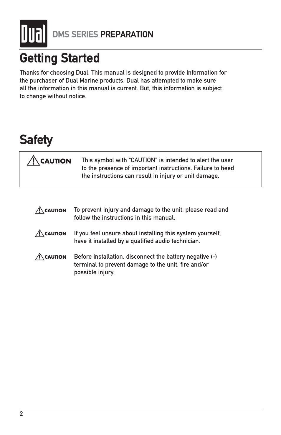 Getting started safety | Dual DMS651 User Manual | Page 2 / 8