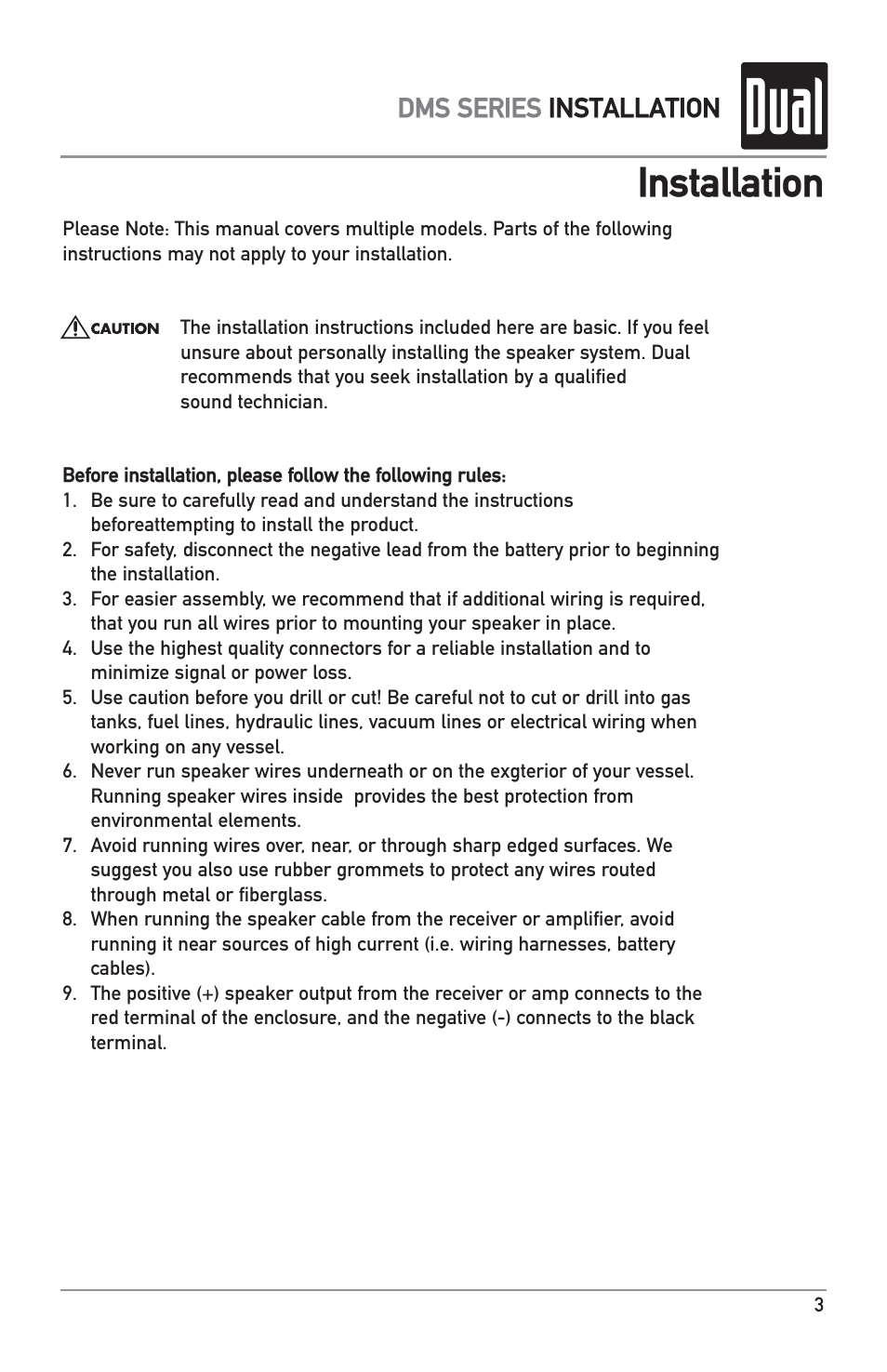 Installation, Dms series installation | Dual DMS651 User Manual | Page 3 / 8
