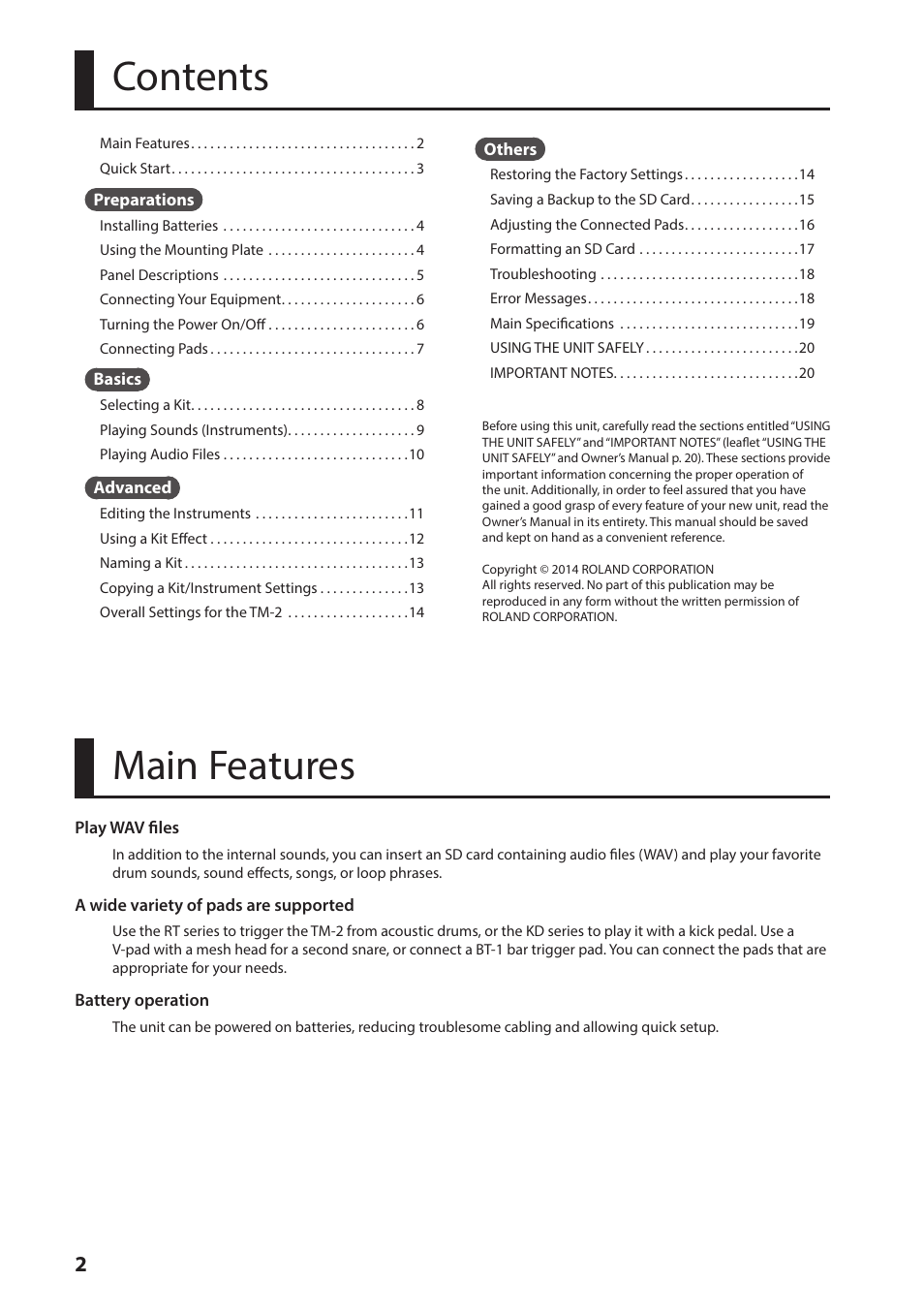Roland TM-2 - Trigger Module User Manual | Page 2 / 23