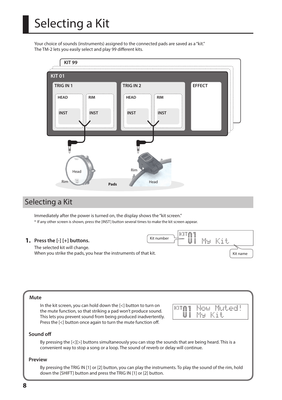 Selecting a kit, P. 8, P. 8) | Roland TM-2 - Trigger Module User Manual | Page 8 / 23