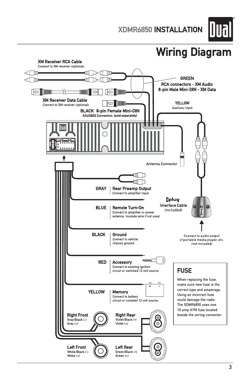Wiring diagram | Dual XDMR6850 User Manual | Page 3 / 24