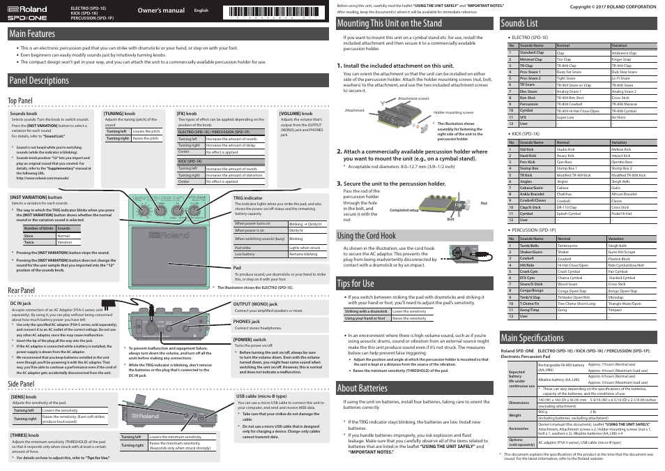 Roland SPD::ONE PERCUSSION Percussion Pad User Manual | 1 page