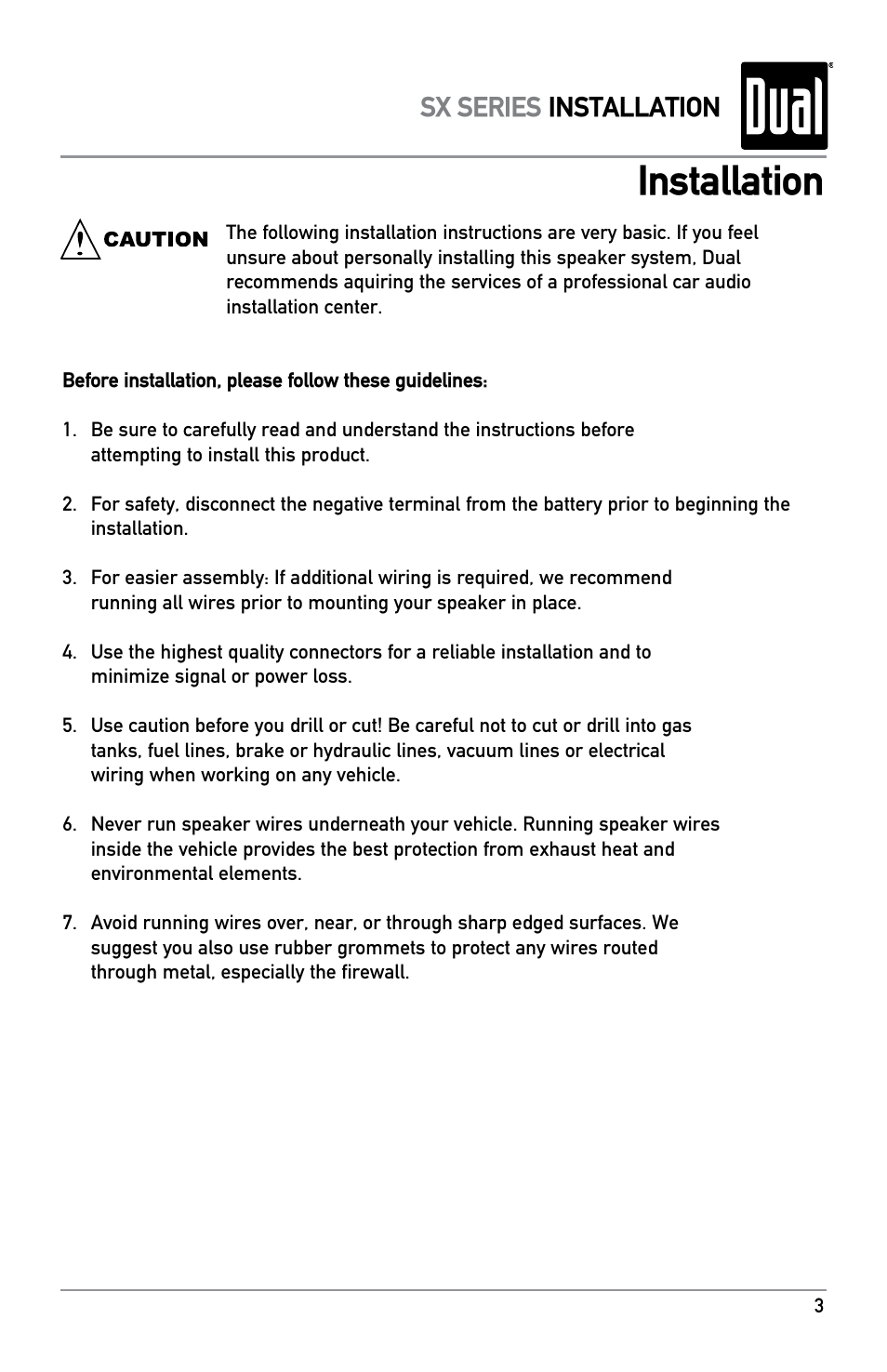 Installation, Sx series installation | Dual SXSERIES SX652 User Manual | Page 3 / 8