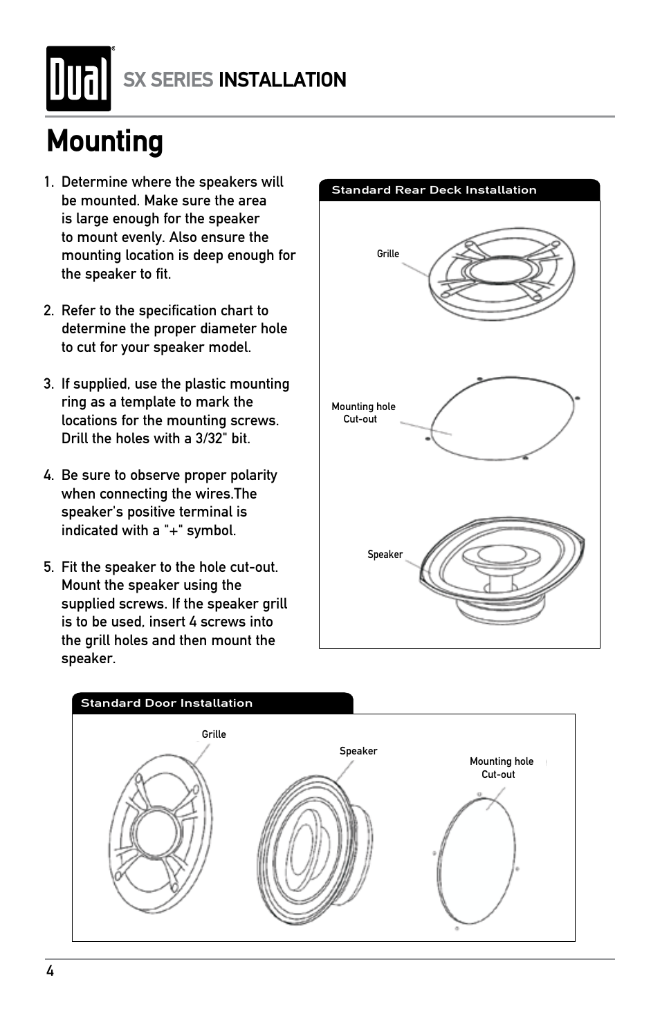 Mounting, Sx series installation | Dual SXSERIES SX652 User Manual | Page 4 / 8