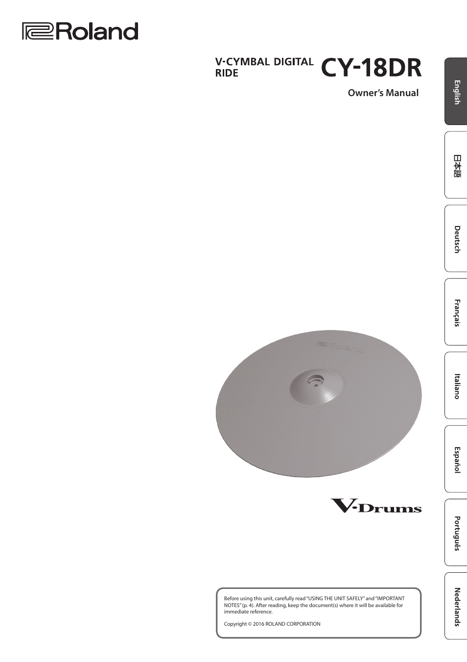 Roland CY-18DR V-Cymbal Digital Ride User Manual | 4 pages