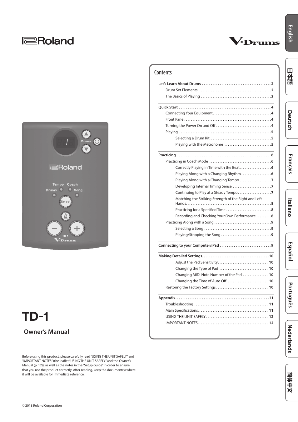 Roland V-Drums Electronic Drum Set User Manual | 12 pages