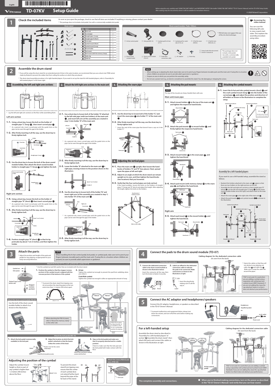 Roland TD-07KV V-Drums Electronic Drum Set User Manual | 2 pages
