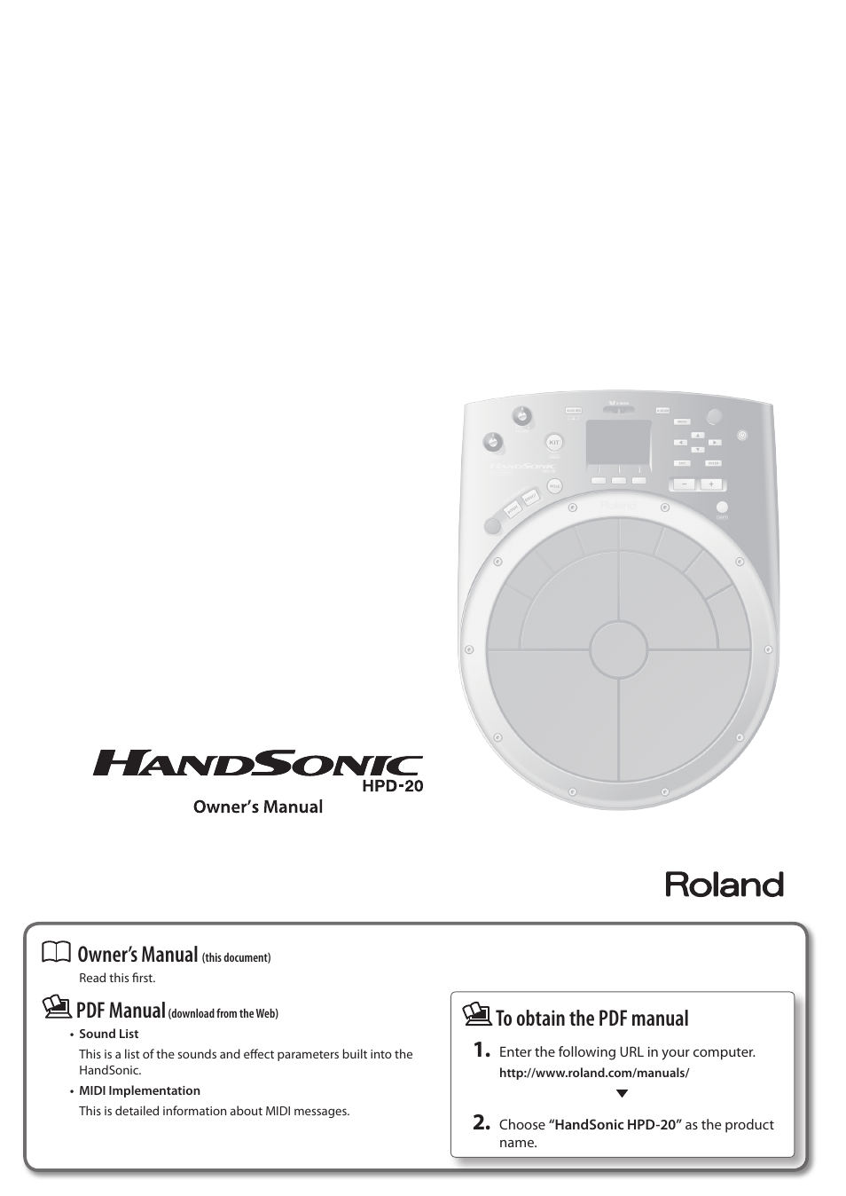 Roland HandSonic HPD-20 Digital Hand Percussion Instrument User Manual | 80 pages