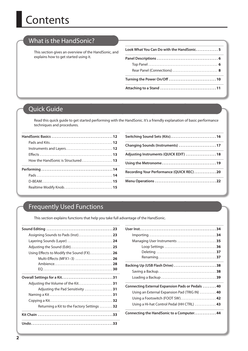 Roland HandSonic HPD-20 Digital Hand Percussion Instrument User Manual | Page 2 / 80