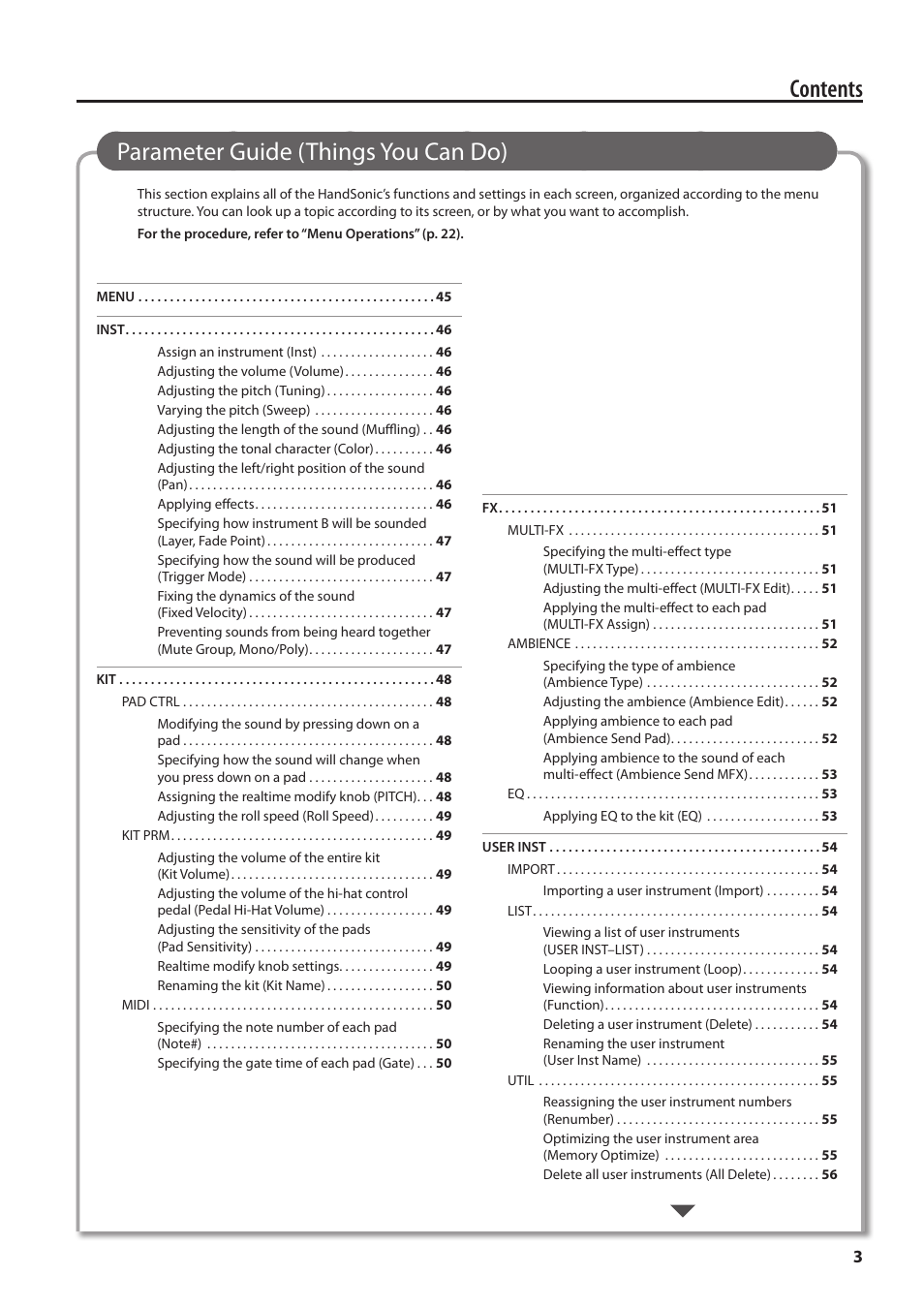 Roland HandSonic HPD-20 Digital Hand Percussion Instrument User Manual | Page 3 / 80