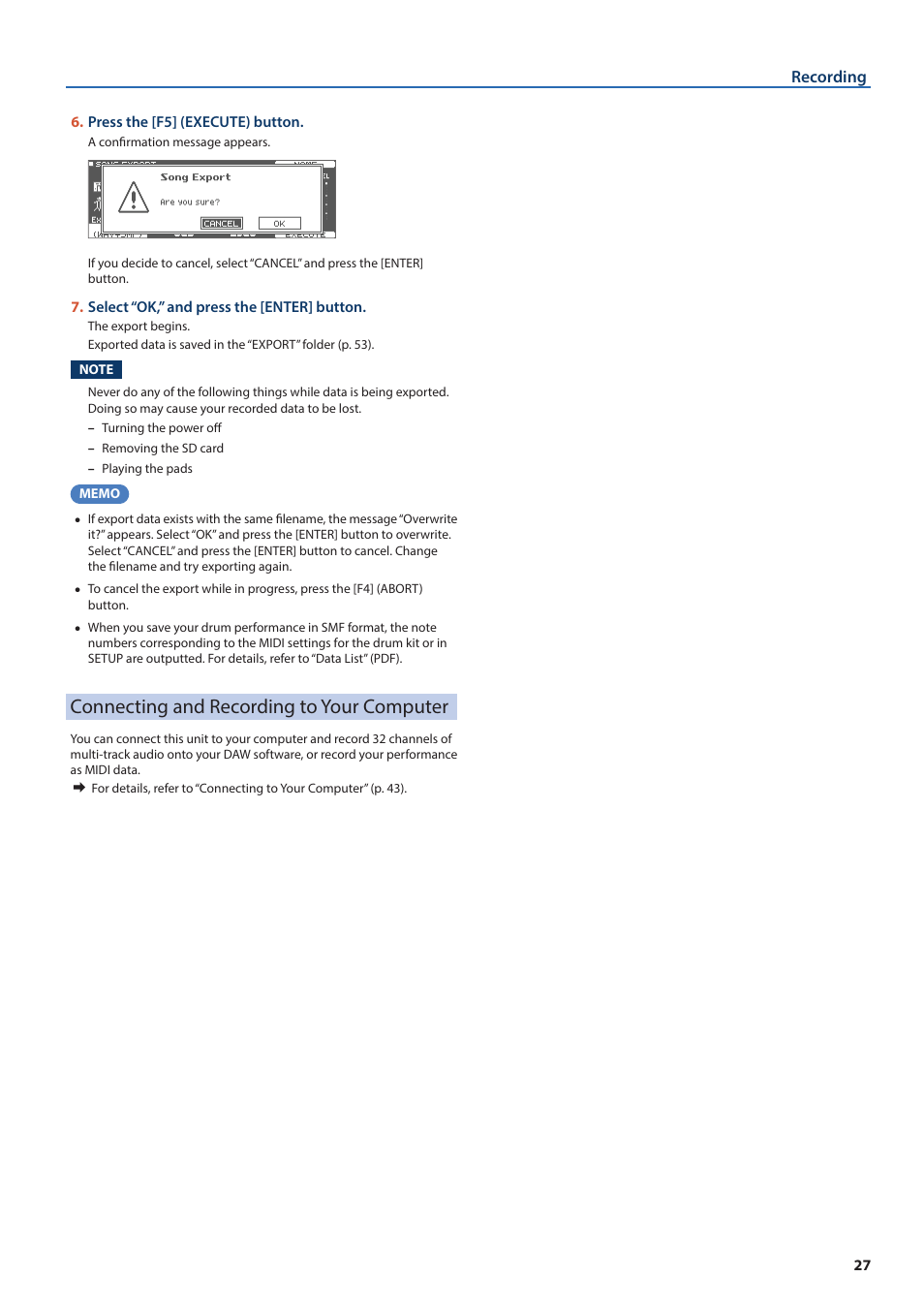 Connecting and recording to your computer | Roland TD-50X Prismatic V-Drums Sound Module User Manual | Page 27 / 67