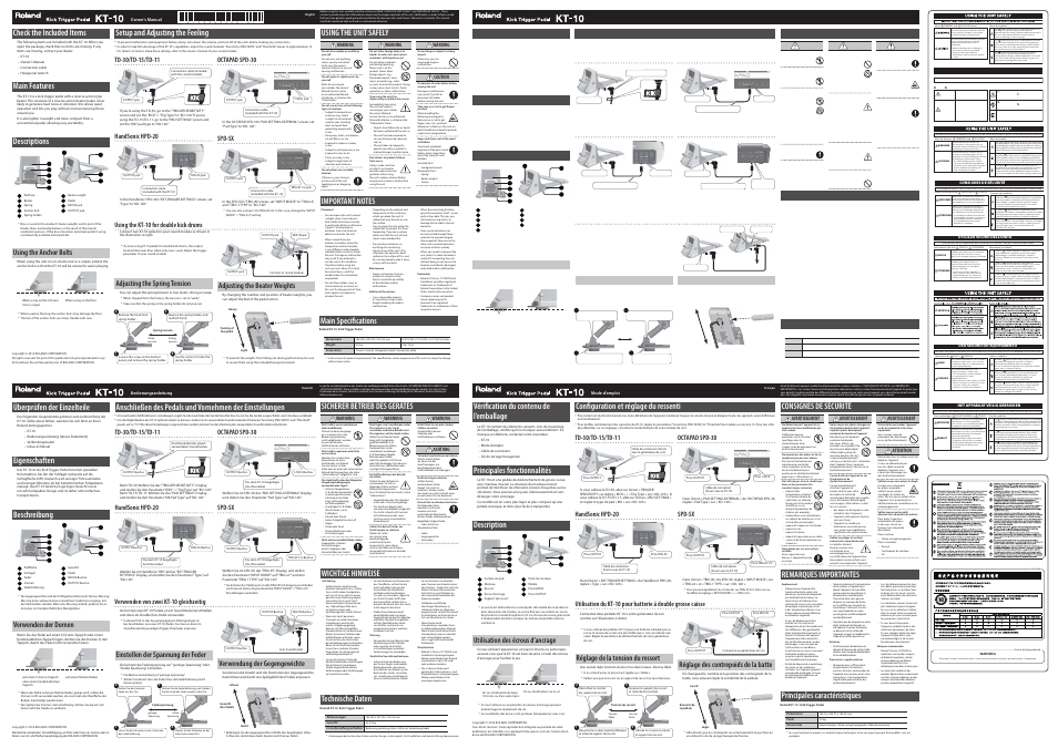 Roland KT-10 - Kick Trigger Pedal User Manual | 2 pages