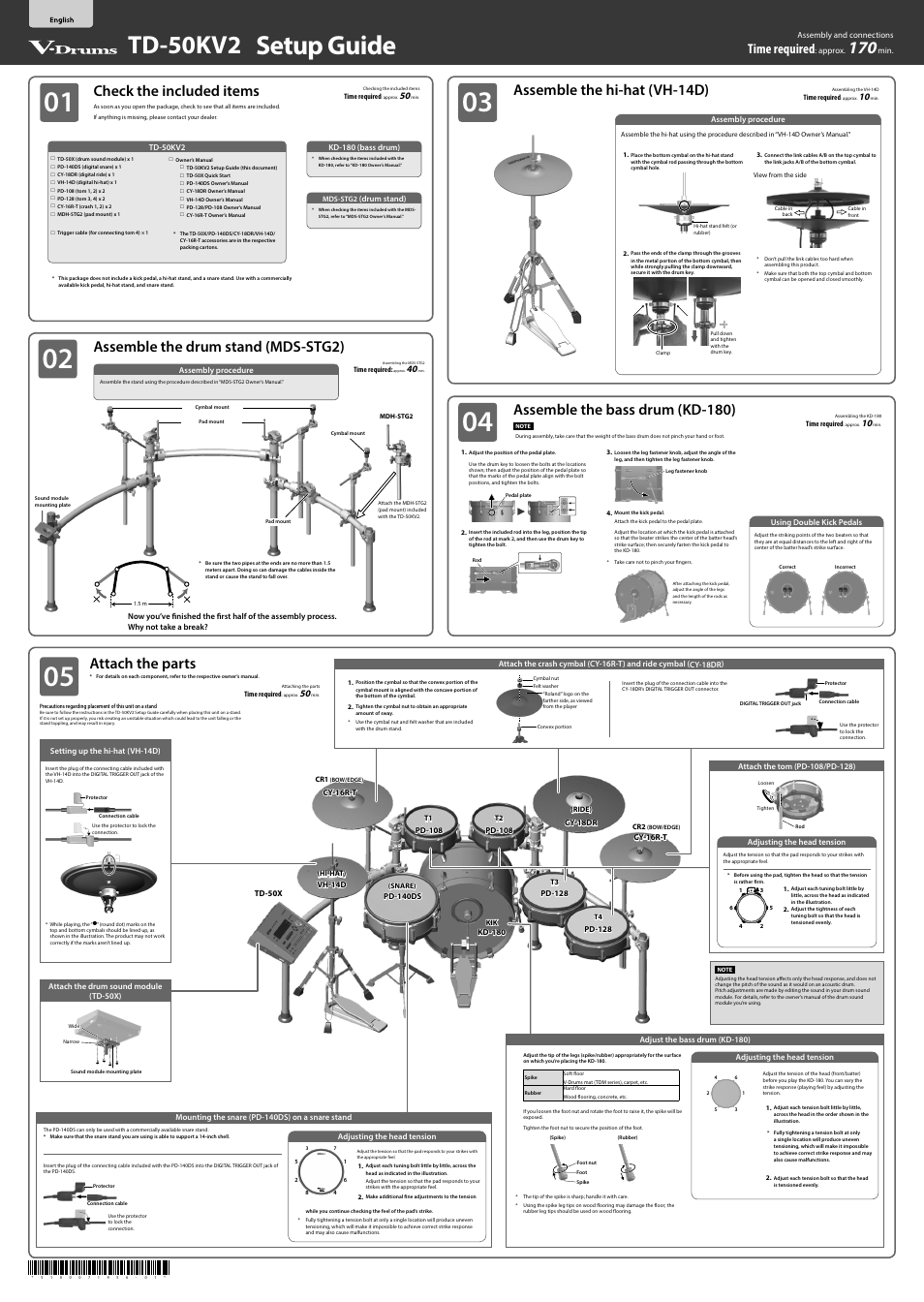 Roland TD-50KV2 V-Drums Kit User Manual | 2 pages