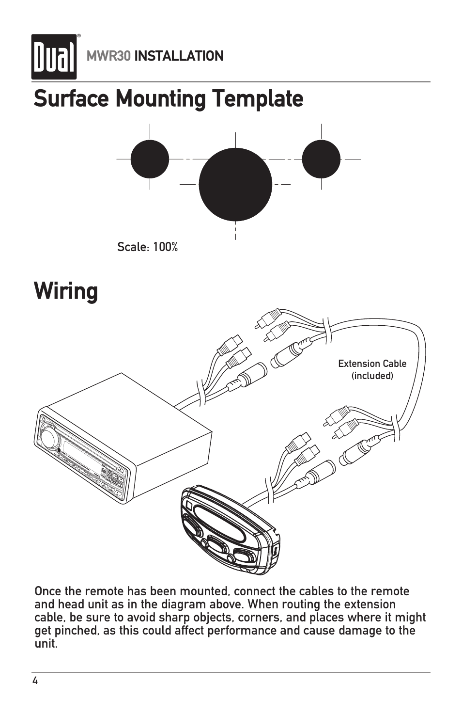 Surface mounting template, Wiring | Dual MWR30 User Manual | Page 4 / 8