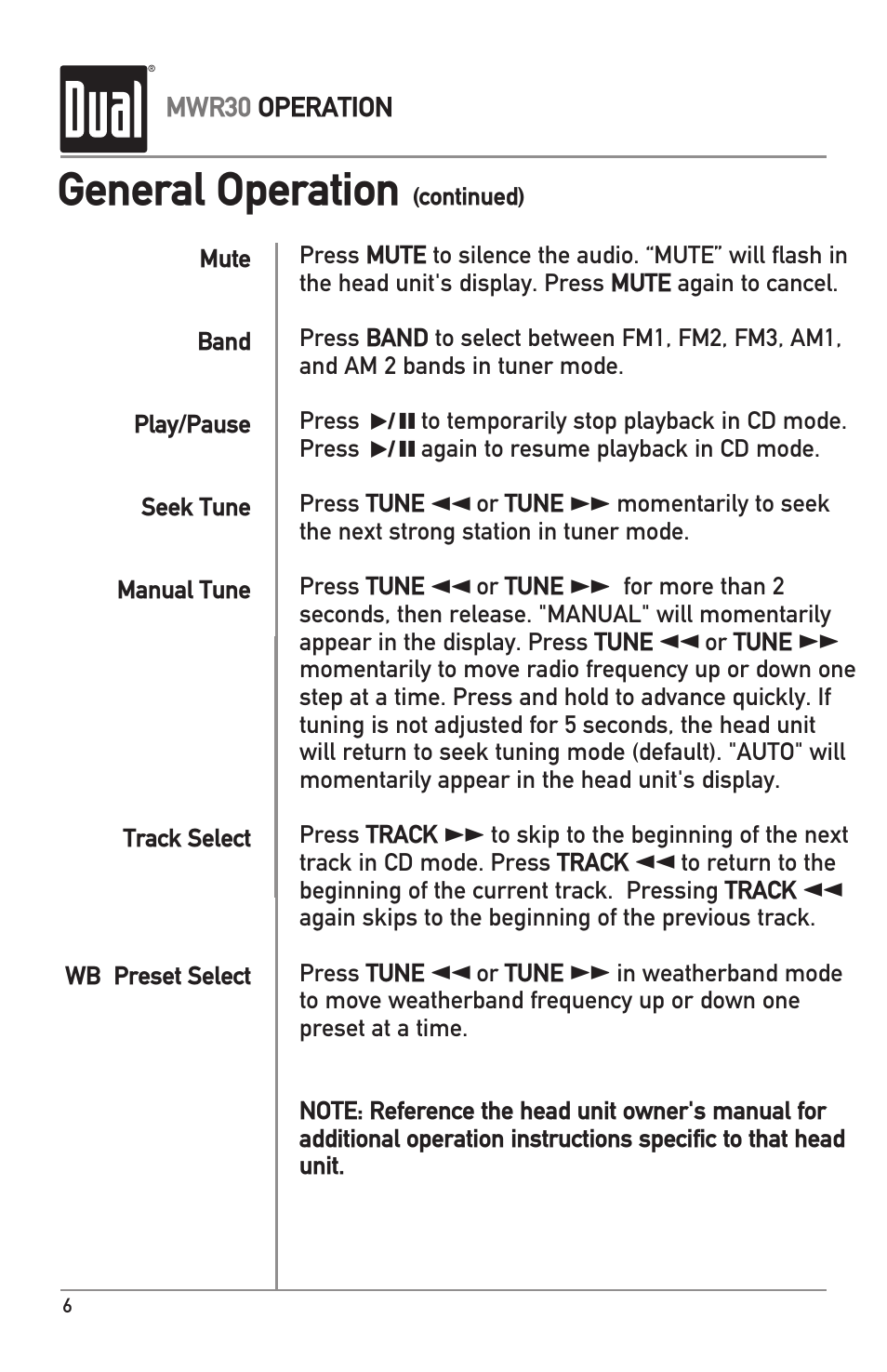 General operation | Dual MWR30 User Manual | Page 6 / 8