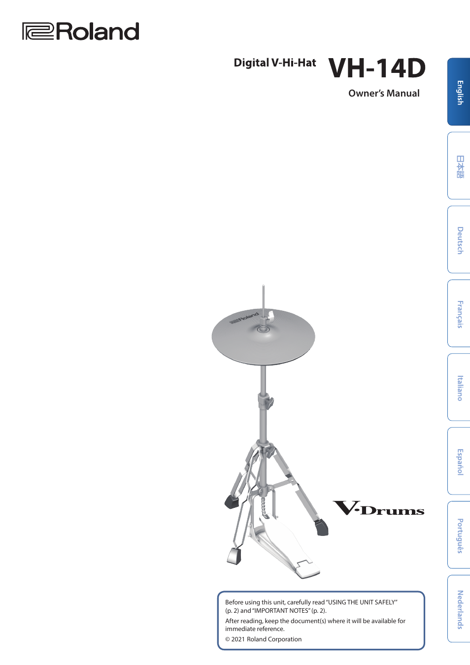 Roland VH-14D V-Drum Digital Hi-Hat with Advanced Multisensor Triggering User Manual | 8 pages